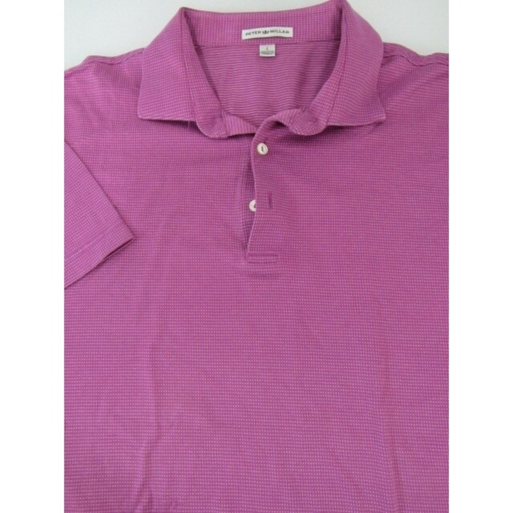 Peter Millar Sz L Fuchsia Pink Polka Dot Cotton Golf Polo Logo Shirt Mens